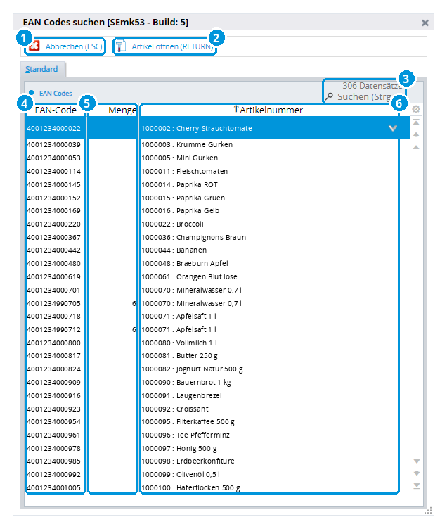 Abb. 34: EAN Codes suchen (Demo-Daten)