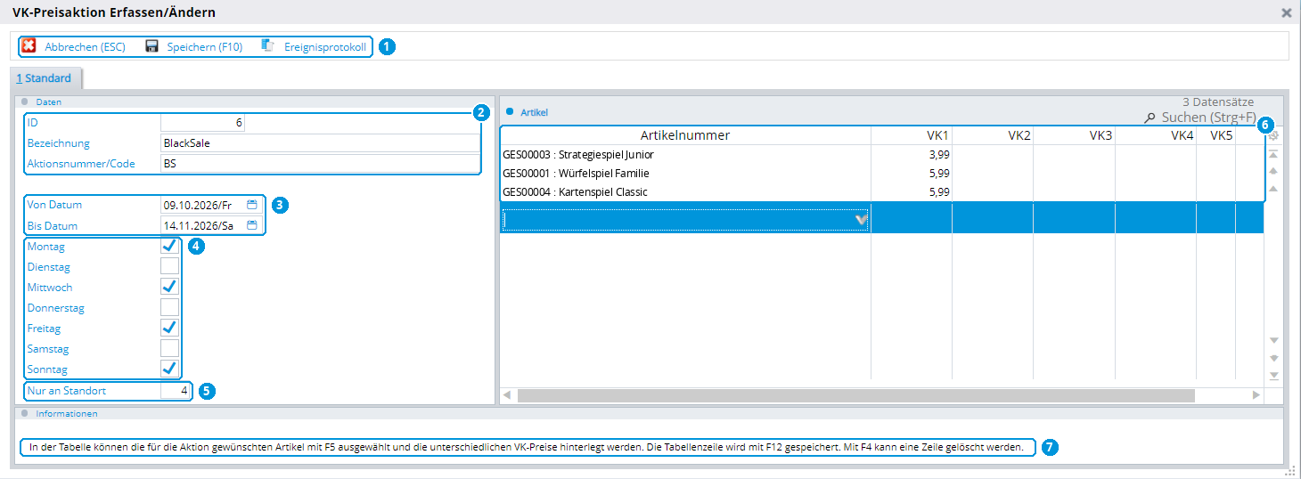 Abb. 93: VK-Preisaktion Erfassen/Ändern (Demo-Daten)