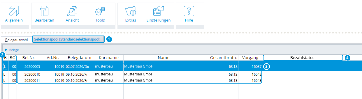 Abb. 107: Die Lieferscheine im Selektionspool (Demo-Daten)