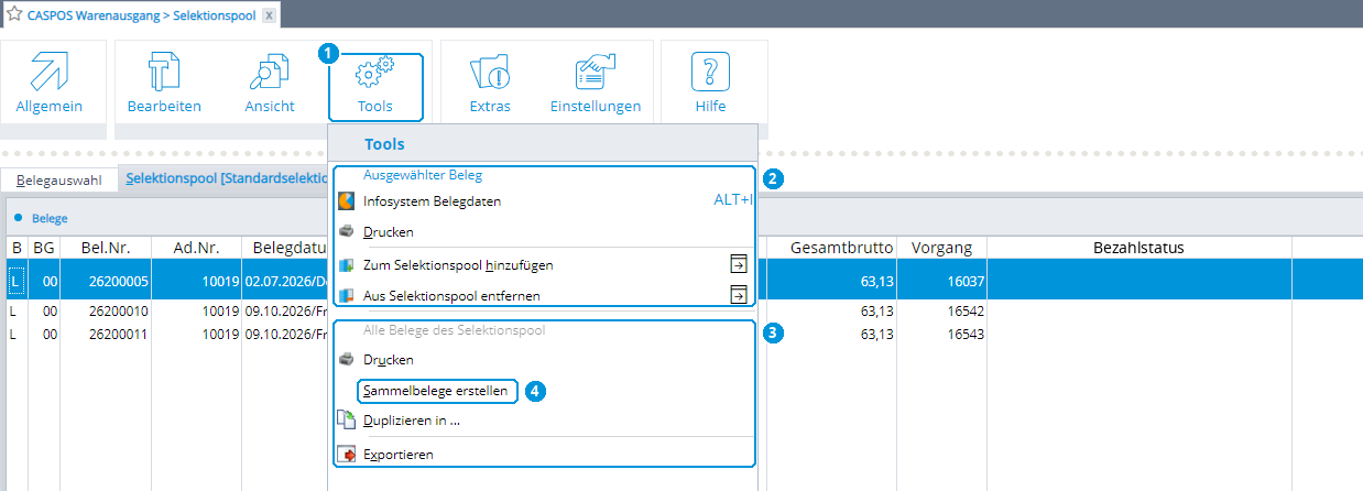 Abb. 108: Tools im Selektionspool