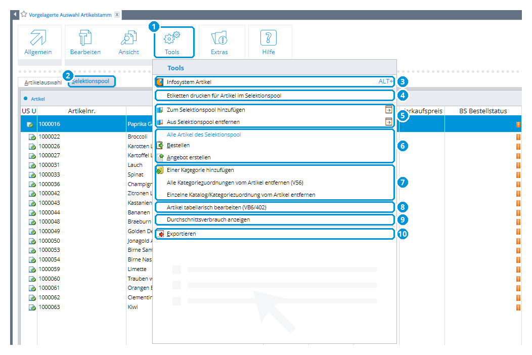 Abb. 47: Tools im Selektionspool