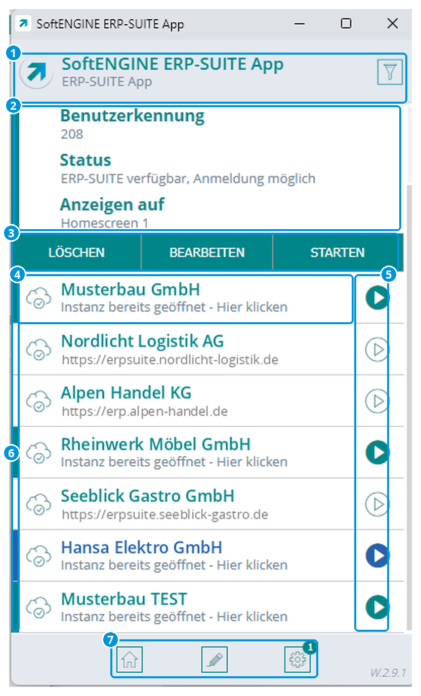 Abb. 1: Startbildschirm mit aufgeklapptem Eintrag (Demo-Daten)