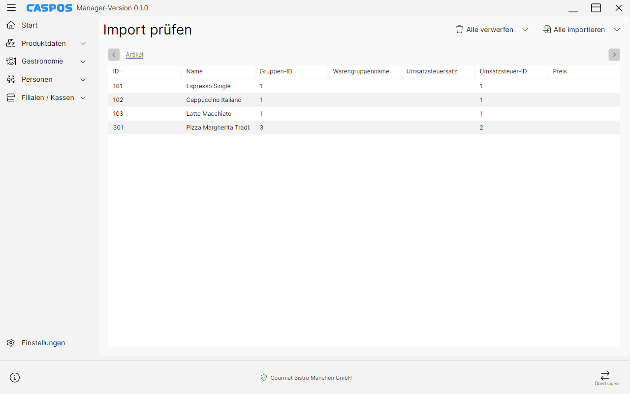 Import-Vorschau und Datensatzprüfung