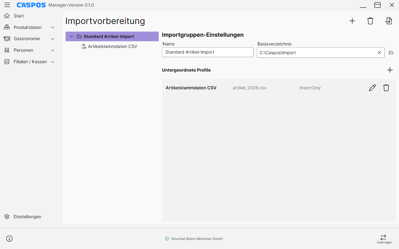 CSV-Import Assistent im Caspos Manager