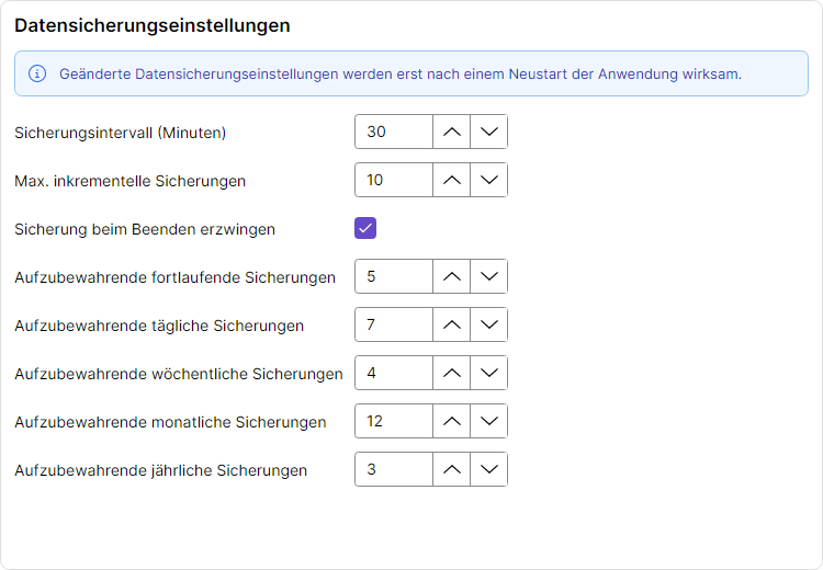 Datensicherungs-Einstellungen im Caspos Manager