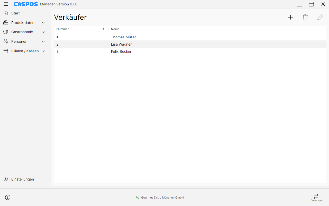 Verkäuferverwaltung im Caspos Manager